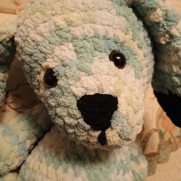 Handmade Crochet Plushie Stuffed Animal Dog 15in Blue And Black - Picture 7 of 12